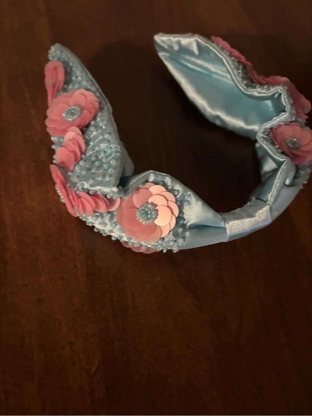 Beaded Blue and Pink Floral Kids Headband